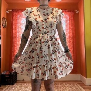 Floral Women’s Dress - White and Orange